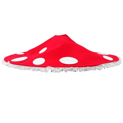 WEKAMOS Sombrero Disfraz Hongo Rojo con Ribete Encaje para Adultos y Accesorio Fiesta Cosplay Manga Flexible para Eventos Temáticos y Celebraciones