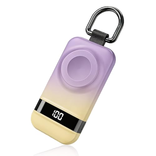 Image of Portable Charger for Apple Watch, 2500mAh & Digital Display - Magnetic Fast Charging iWatch Charger for Travel & Keychain Use - Works with Apple Watch Series (Yellow+Purple)