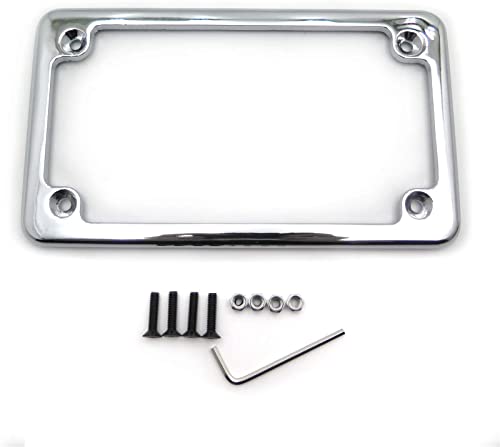 HASkulle Cadres de plaque d'immatriculation de moto, support plat pour étiquette de moto, 17,8 x 10,2 cm, cadre universel chromé, accessoires extérieurs pour cadre de plaque d'immatriculation, argent