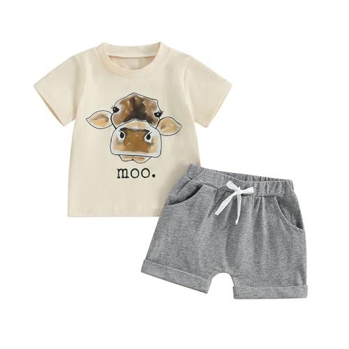 Image of WZTYYDS Toddler Boys Summer Outfits Animal Print Short Sleeve T-Shirt and Elastic Shorts for 2 Piece Vacation Clothes Set