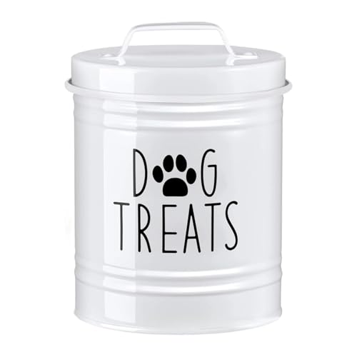 Fonowx Contenitore per Biscotti per Cani per Animali Barattolo per Croccantini con Chiusura Sicura E Scatola di Latta Adatto per Organizzare La Dispen, Bianco
