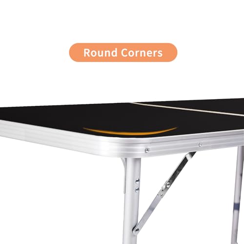 Solianne Mesa Plegable Multipropósito Portátil 4 Ft, Aluminio Negro y Madera, Altura Ajustable 3 Niveles, Patas con Seguro, para Camping Exterior miniatura 7