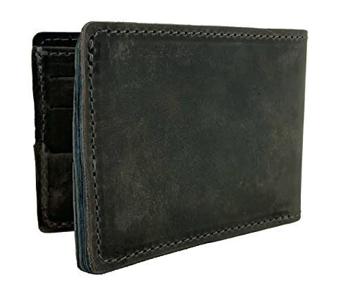 Minimalist Bi-fold Leather Wallet - with Guitar Pick Holder Full Grain Leather (Aged Steel)3