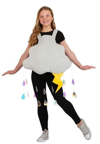 Kid's Rain Cloud Costume | Weather Themed Halloween Outfit with Hanging Rain Drops and Lightening Bolt Standard