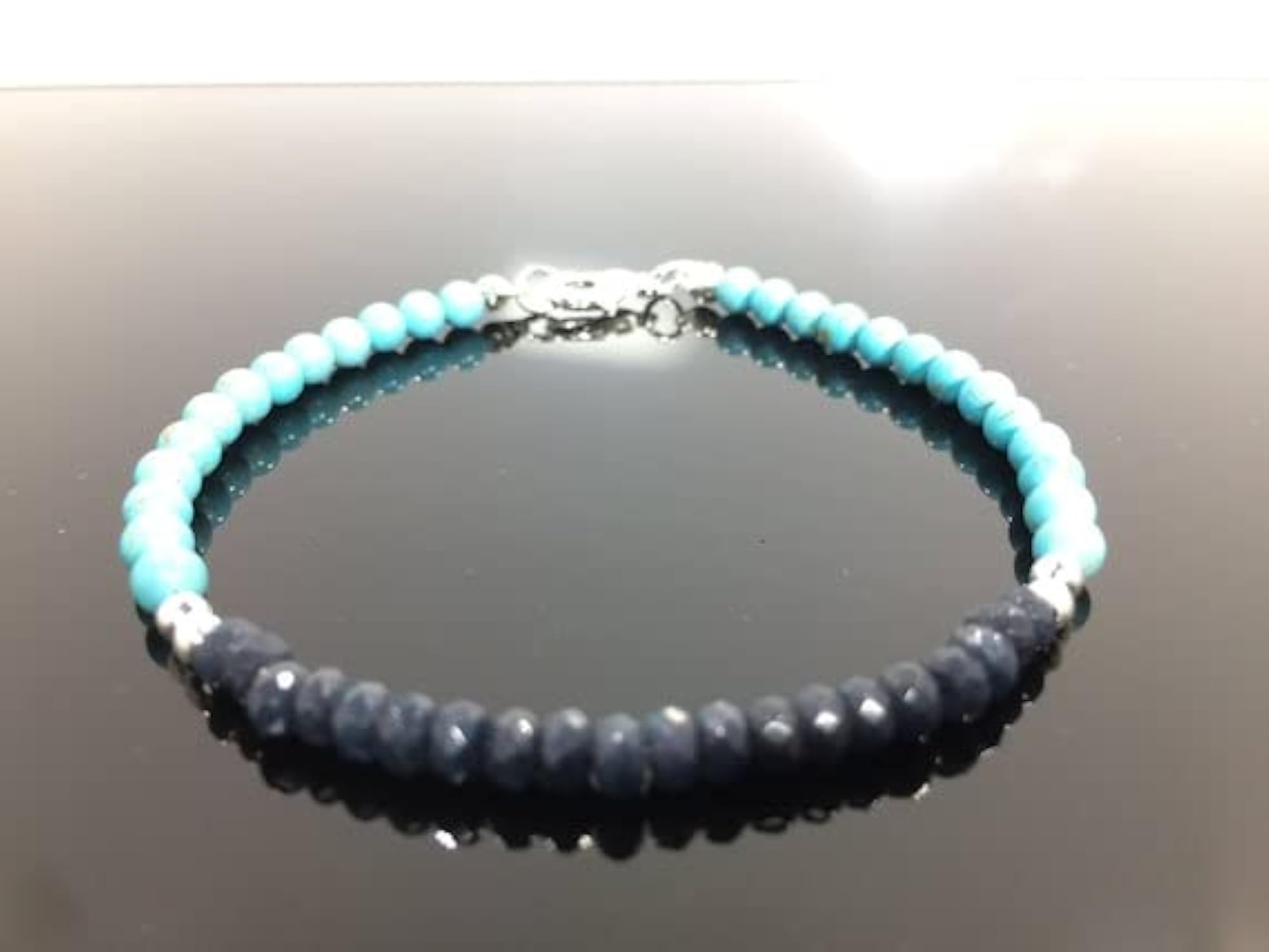 3-4mm Blue Sapphire & Turquoise Bead Bracelet, Unisex