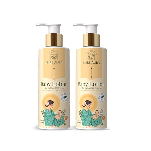 Image of Pure Aura Baby Lotion for Itching & Eczema Relief (Pack of 2, 200ml) | Ayurvedic & Chemical-Free | Safe for Newborns & Kids | Doctor Recommended | Daily Use Moisturizer for Dry, Sensitive Skin | India