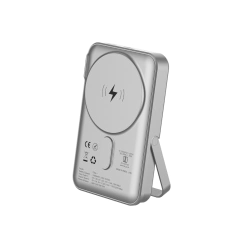 Image of Stuffcool Click+ 10000mAh Magnetic Wireless Power Bank with Built-in Stand, Up to 15W Magnetic Wireless Charging, 20W PD Fast Charging, Digital Battery Display, BIS Certified, Made in India (Silver)
