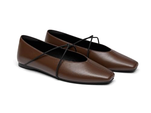 Image of Coutgo Womens Square Toe Ballet Flats Comfortable Slip On Mary Jane Flats Crisscross Strap Work Casual Shoes