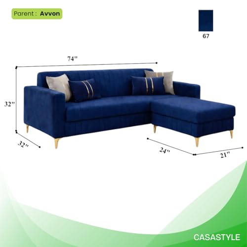 Image of Avrel 3 Seater Velvet Fabric Sofa Set with 1 Ottoman (Dark Blue) | Soft Touch Fabric | Plush Cushions | Comfortable Living Room Seating | Stylish Living Room Sofa