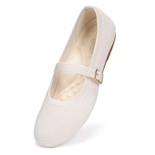 Image of Frank Mully Women's Mary Jane Flats Comfortable Dressy Ballet Flats Casual Round Toe Slip On Washable Knitted Fabric Office Work Woman Shoes