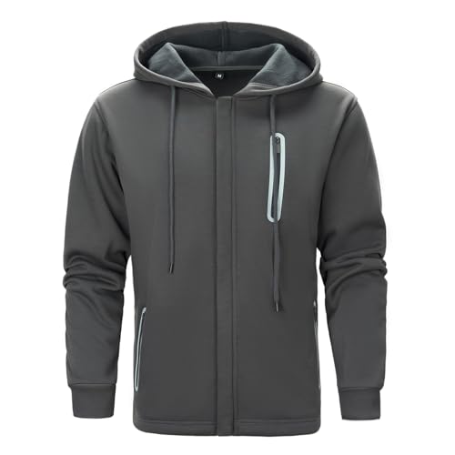 AOTORR Mens Hoodies Regular fit Zip Up Hoodie with Pockets Long Sleeve Full-Zip Hooded Sweatshirt Darkgrey 2XL