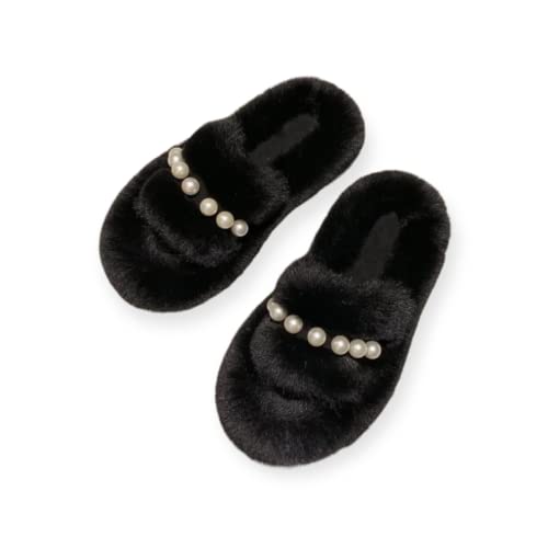 Pantoufles d'hiver personnalisées en fourrure et perles coloris noir 36-40