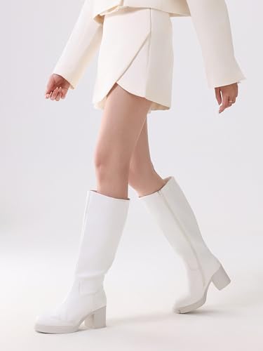 Image of Shoe'N Tale Platform Knee High Boots for Women Block Chunky Heel Round Toe Side Zipper Tall Boots