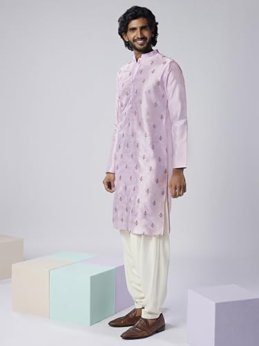 Image of KISAH Men's Navy Blue Printed Cotton Kurta - Regular Fit Long Tunic with Mandarin Collar | Ethnic Wear for Weddings & Festive Occasions