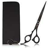 Bucchelli 7 Inch Left Handed Shears for Hair Cutting - Japanese 440A Inch Barber Scissors - Micro Bevel Edge with Adjustable Tension Knob - Hair Shears Black (Black Left 7