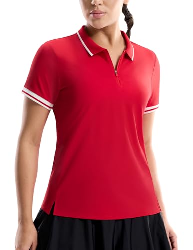 Image of MIER Golf Polo Shirts for Women - 1 /4 Zip Short Sleeve Tennis Tops, Dry Fit