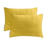 Giallo opaco Lusso Copricuscino oblungo 50 x 90 cm | Set di 2 Moderno Raso Fodera per cuscino | Solido semplice Federe per divano, sofà e letto, arredamento per la casa - Dull Yellow Slub Satin