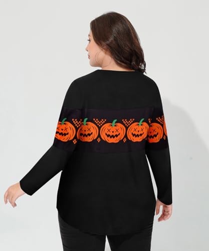 Image of CARCOS Plus Size Tops for Women Color Block Flower /Striped /Camo Crew Neck Long Sleeve Tee Shirt