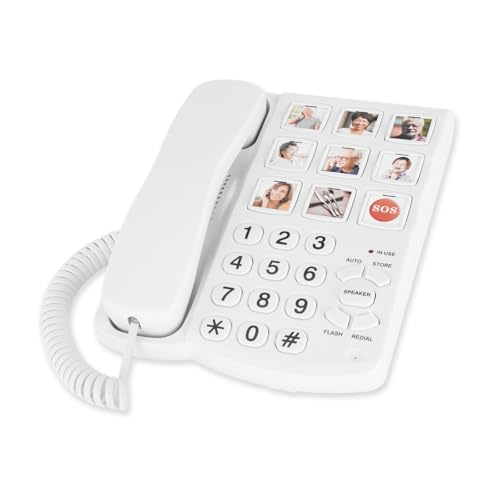 Image of Awishwell Landline Phones for Seniors, Simple Big Button Phone for Seniors-Corded Telephone Landline Phones for Visually and Hearing Impaired with 9 One-Touch Dialing/Loud Ringer/Speaker, White