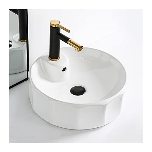 Lavabo en céramique blanche avec drain et robinet de comptoir pour meuble vasque