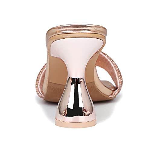 Image of Women's Square Open Toe Kitten Heel Mules, Rhinestone Sandals
