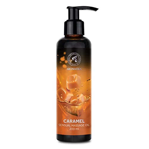 Aceite de Masaje Sensual con Aroma Caramel - 200ml - con Aceites Naturales de Almendras y de Semilla de Uva - Comestible y Besable - Aceite Corporal para Él y Ella - Aceite de Masaje y Relajación