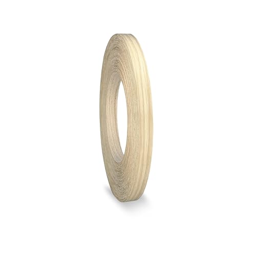 White Oak Veneer Edge Banding 1/2 inch x 50 ft Iron On Adhesive Real Wood Flexible Edging Glue Tape Trim Laminate Plywood Furniture Countertop Cabinet Formica Repair Strip Molding Roll Easy Trimmer