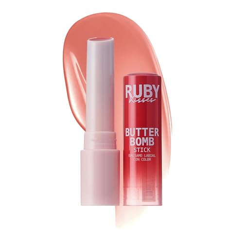 Ruby Kisses Butter Bomb Lip Balm, High Shine Tinted Lip Gloss, Ultra Hydrating Melting Lipstick With Shea Butter for Plumped Look, Lightweight Buildable Color With Glowy Glass Finish (Birthday Cake)