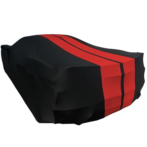Image of SR1 Performance USA Audi R8 Car Cover Indoor Custom Fit 2008-2023 Ultraguard Stretch Satin - Soft Luxury Dustproof Garage Storage Cover for Audi R8 Coupe & Spyder (Black with Red Stripes)