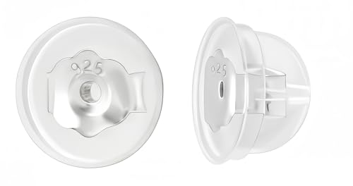 Earring Back Coated with Soft Clear Silicone 925 Sterling Silver (5 Pairs/Pack)