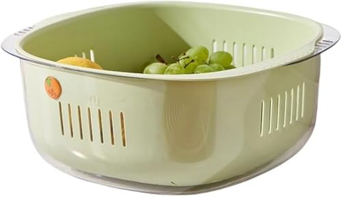 GEBYUI 北欧風多機能野菜洗浄ボウル 厚手二重構造 水切りバスケット付き キッチンフルーツプレート兼用 野菜フィルター機能 家庭用水漏れ防止バスケット?