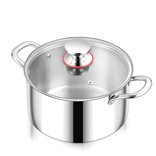 Kochtopf, Onader 3-Lagen Edeastahl Topf Induktion, 3,3L Kochtöpfe Nudeltopf Suppentopf mit Glasdeckel für alle Herdarten, Gesund & Spülmaschinenfest - 20cm