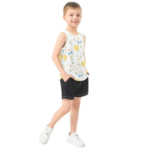 Bolaz Boys Athletic Quick Dry Tank Top Sleeveless Workout T Shirts Age 11-15,Lemon Duck Pattern4
