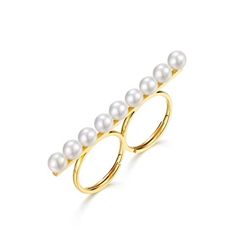Bague Femme Double Anneaux Perle Argent Idée Cadeau Taille Réglable