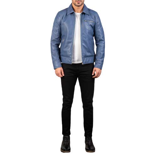 Mens Blue Leather Jacket
