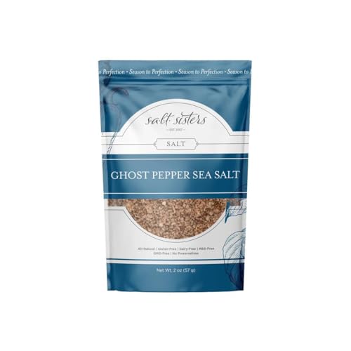 s.a.l.t. sisters Ghost Pepper Sea Salt (2 Ounce) | All-Natural, Gluten Free, MSG Free, Non-GMO | Easily Dissolvable BBQ Blend Coarse Sea Salt | Versatile Salt for Meat, Fish, Vegetables, and More |
