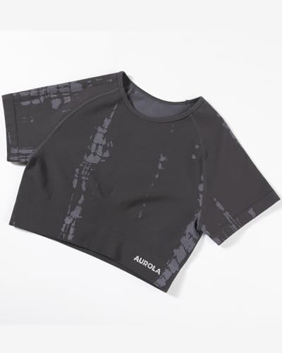Image of AUROLA Serpent Snake Seamless Workout T-Shirts for Women,Short Sleeve Crop Top Gym Yoga Athletic Shirts Tee