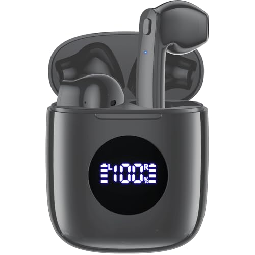 CAPOXO Wireless Earbuds Bluetooth 5.3 Headphones 60Hrs Battery Life with Wireless Charging Case LED Power Display Deep Bass Ear Buds Waterproof Earphones Microphone Stereo Headset for TV Phone Laptop