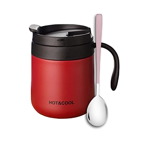 Image of Insulated Coffee Mug with Lid Travel Hot and Cold Coffee Mug with Spoon Double Wall Vacuum Insulated Stainless Steel Mug for Daily Drinks | BPA Free | (RED)