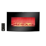 AGL APPLIANCES LLC 38 Inch Electric Fireplace Heater Stove | Tempered Glass Curved Screen with Log or Crystal Effect | Wall-Mounted/Free Standing | Adjustable Brightness with Remote Control