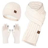 Taille unique : le bonnet tricoté pour femme (22 x 28 cm), l'écharpe pour femme (25 x 160 cm) et les gants en tricot pour écran tactile pour femme (12 x 21 cm) sont conçus pour s'adapter confortablement et de manière flexible à différentes tailles de tête et de mains. L'excellente élasticité le rend adapté à toutes les femmes !