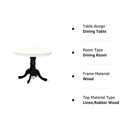 East West Furniture Ant-Lbk-Tp Mid Century Modern Dining Table With Linen White Round Tabletop And 36 X 29.5-Black Finish #TOP4