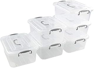 Vcansay 8 L Lidded Storage Box, Plastic Latch Boxes, 6 Packs