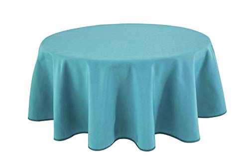 HIGHFLY Linen Round Tablecloth 60 Inch Waterproof Sky Blue Tablecloth for Talking Table