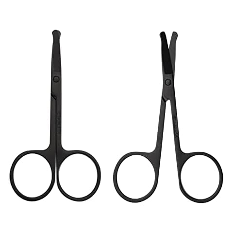 2Pcs Professional Small Ear Nose Hair Scissors, with Curved Safety Blades & Rounded Tip, for Trimming Small Details Facial Hair, Trimming Nasal Hair(Black) Cover