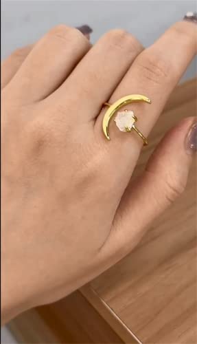 Dtja Crescent Moon Adjustable Open Band Ring for Women Girls 14K Gold Plated Statement Artificial Purple Crystal Stone Finger Rings Comfort Fit Fashion Birthday Wedding Valentine Jewelry Gift2