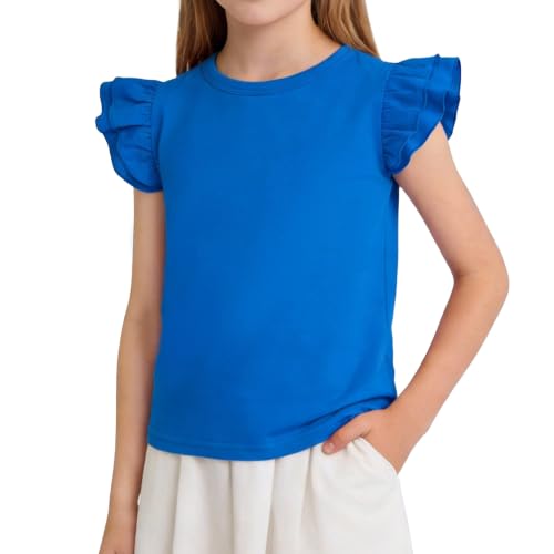 Image of Magic Park 1-14Y Toddler Ruffle T Shirt Girls Solid Color Blouse Kids Girl Short Long Sleeve Tops Casual Tee