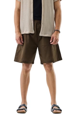 Image of SNITCH Men Casual Shorts | Regular Fit Mid Rise Solid Pattern | 100% Cotton Smooth Texture with Drawstring Closure & Elastic Waistband for Summer & Club Wear