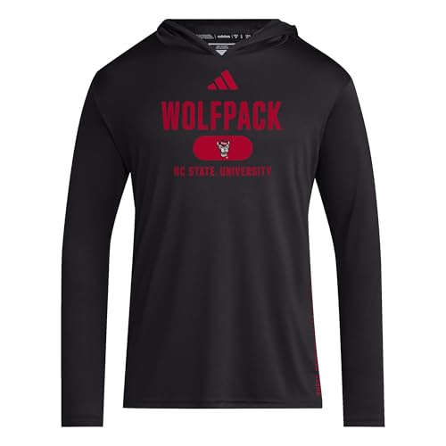 adidas Men's NCAA Designed for Training Lightweight Hoodie, Black/Team Power Red/North Carolina State University