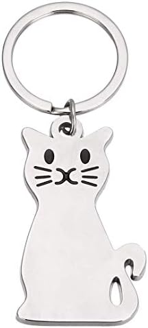 MUAMAX Cat Keychains for Women Cute Cat Key Chain Charm Silver Cat Keychain Kitty Keychain Cat Keychain for Key Metal Keyring Backpack Cat Charm